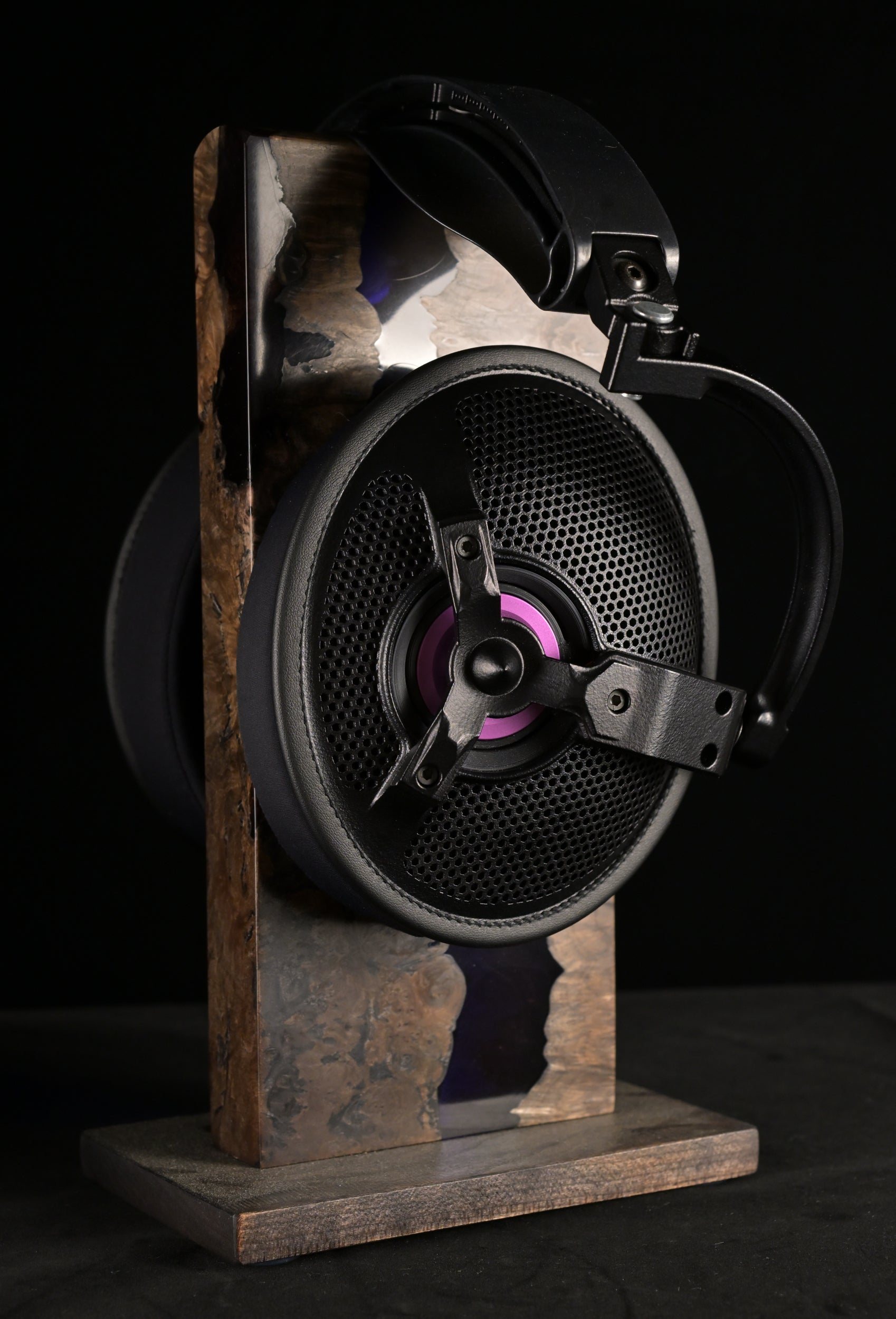 ETA Audio ULI AlNiCo open-back headphone, side profile hero shot on display stand