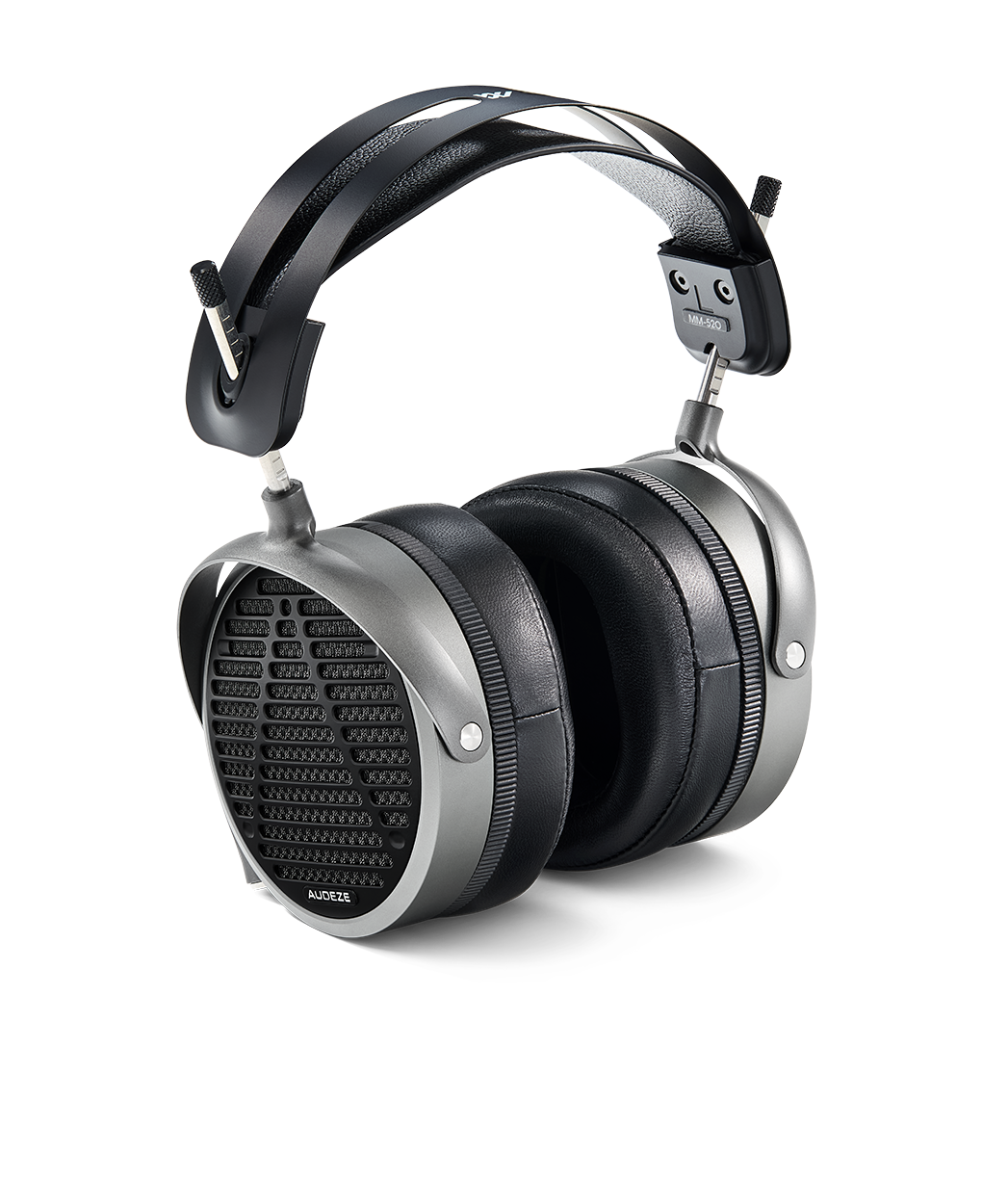 Audeze MM-520 open-back planar magnetic studio headphone in silver and black, front view