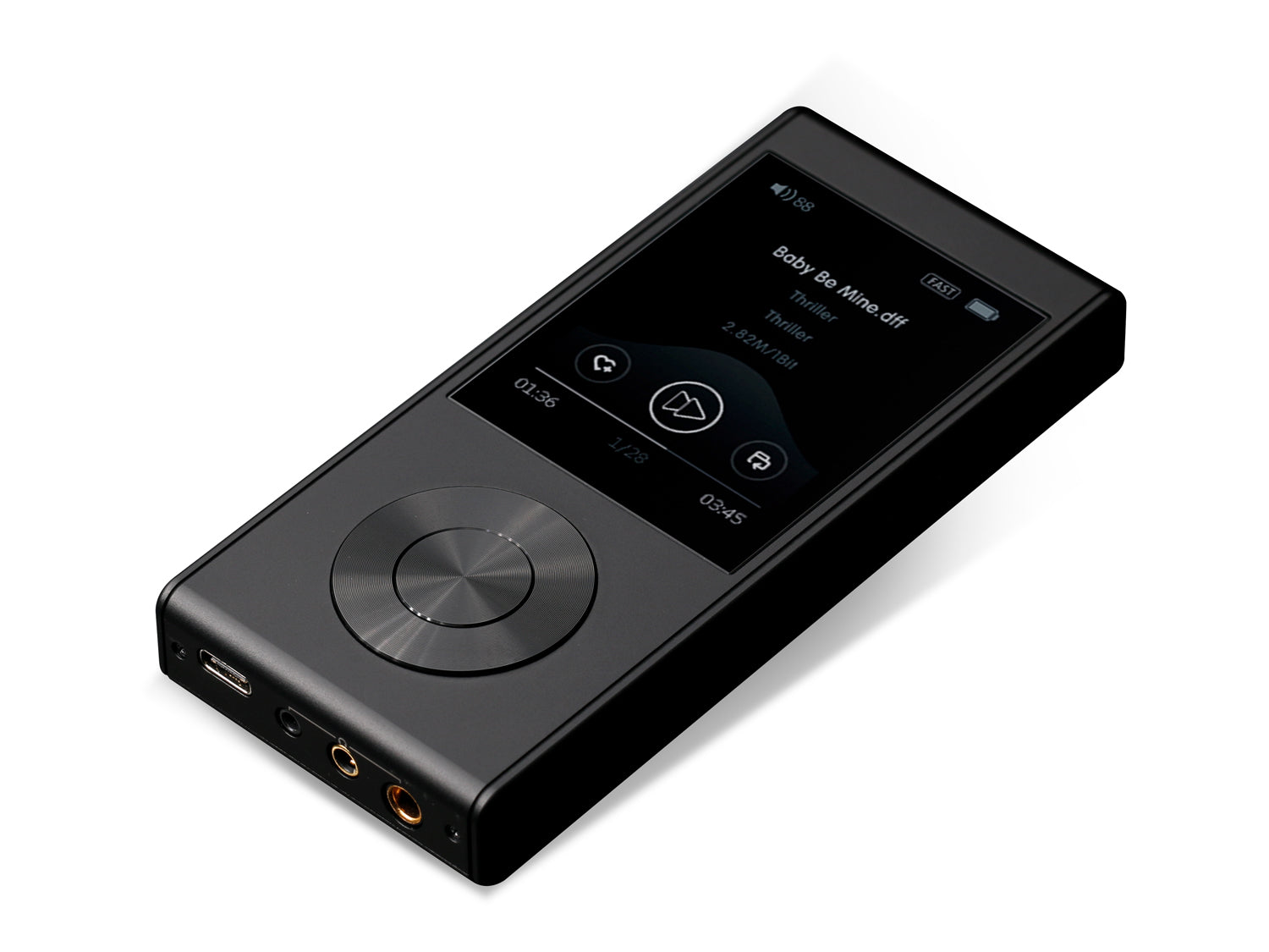 Aune M1P BT Bluetooth portable digital audio player, angled view