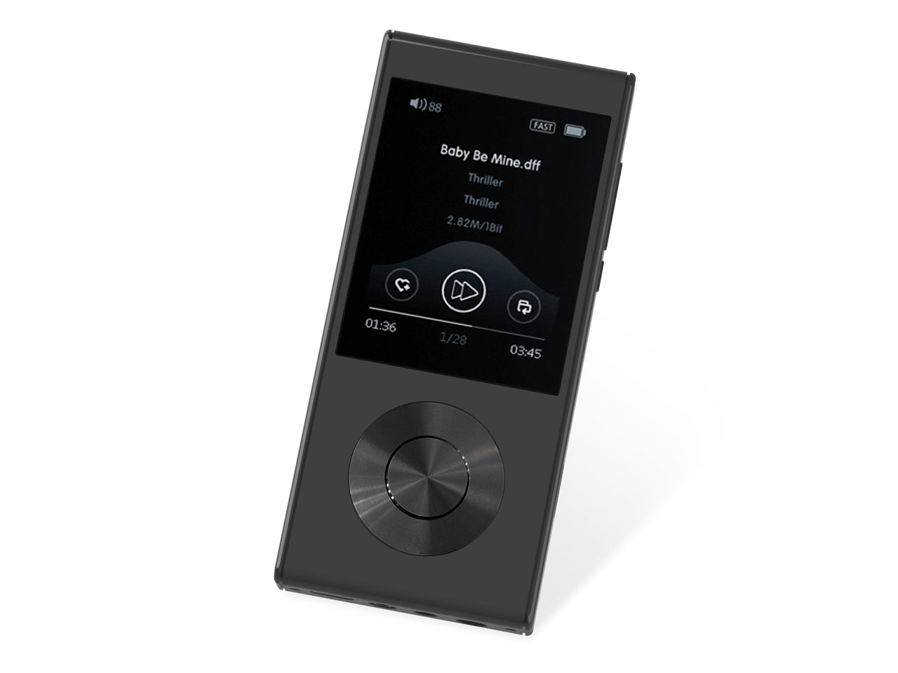 Aune M1P portable digital audio player showing headphone outputs