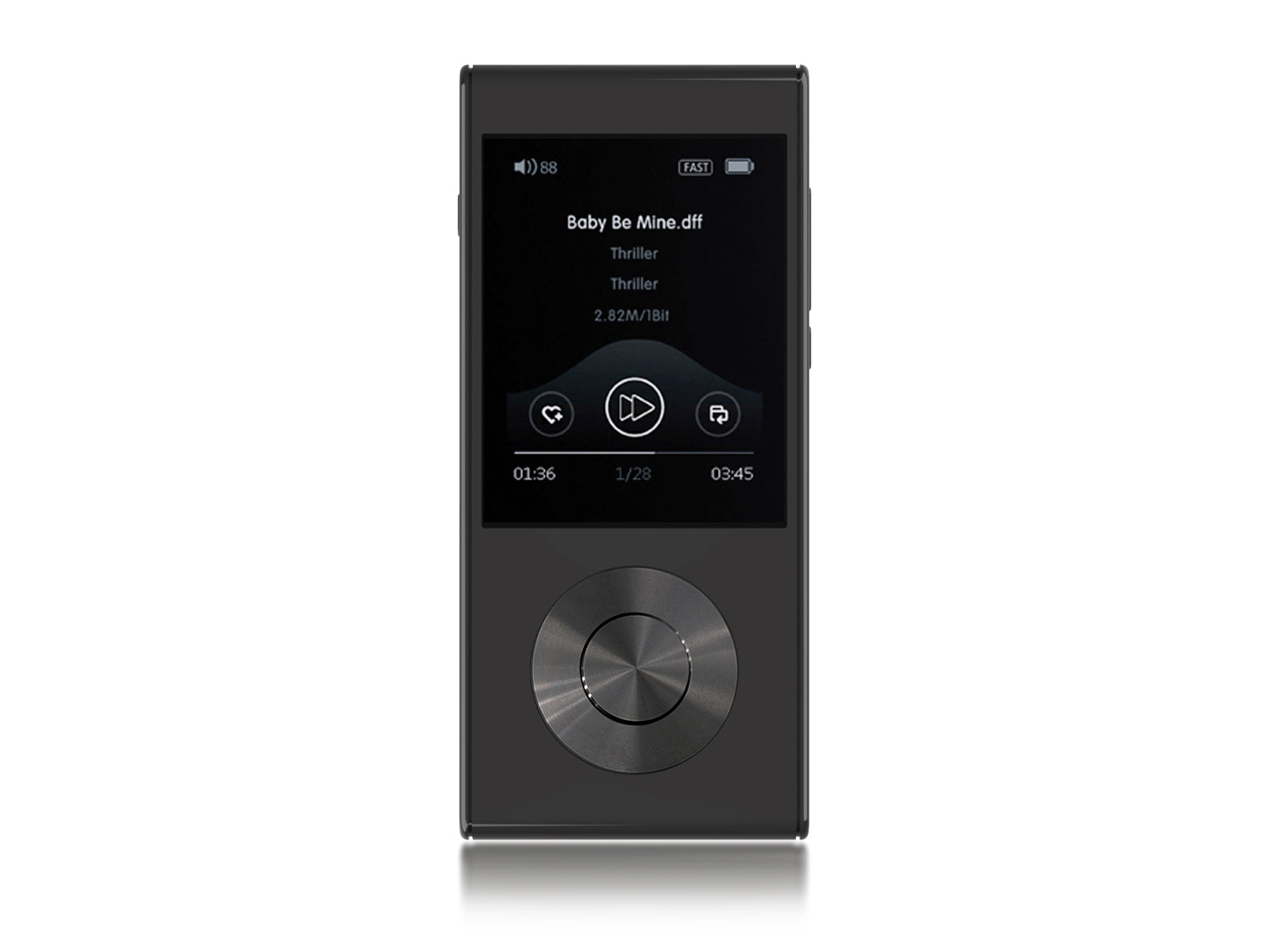 Aune M1P BT Bluetooth portable digital audio player in black, front view