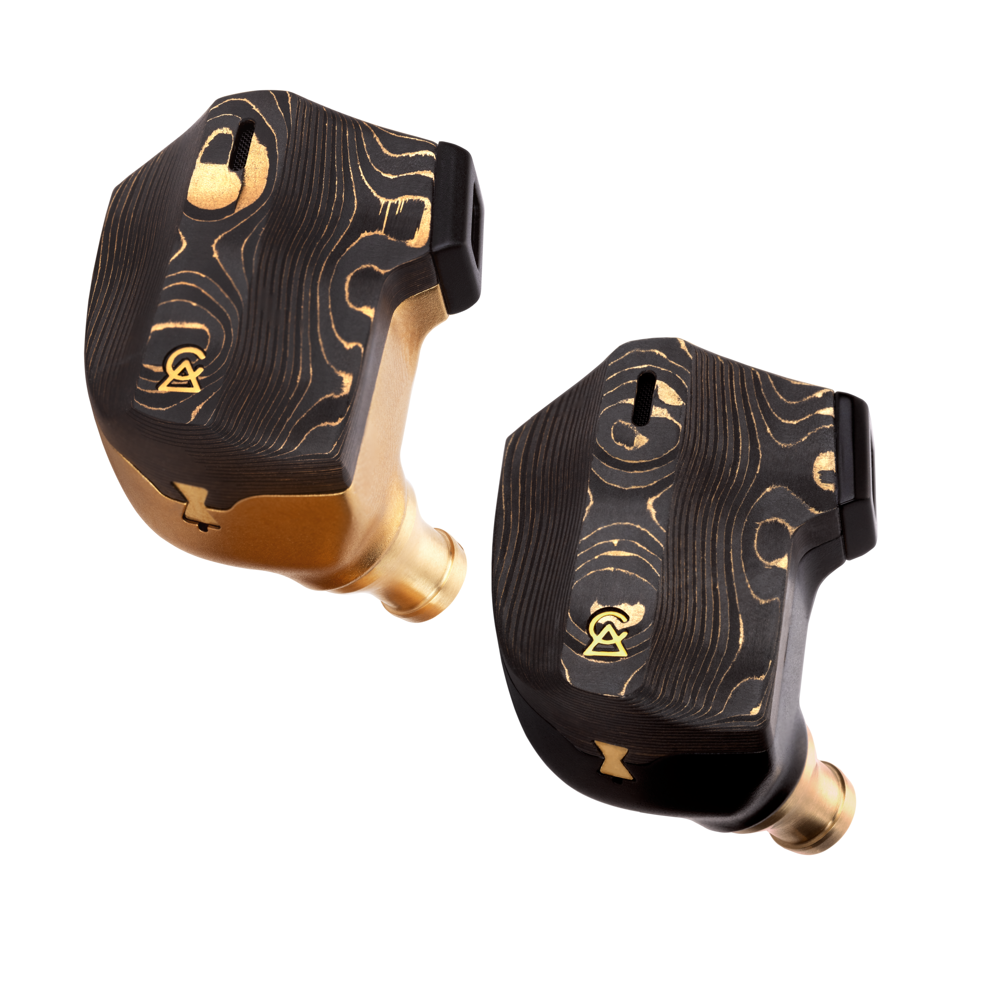 Campfire Audio Chimera quad-brid flagship IEM, Black and Gold finishes, hero product shot